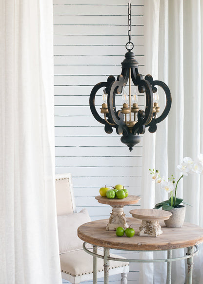 French Country Wood Chandelier 6-Light Farmhouse Pendant 28 In Chain