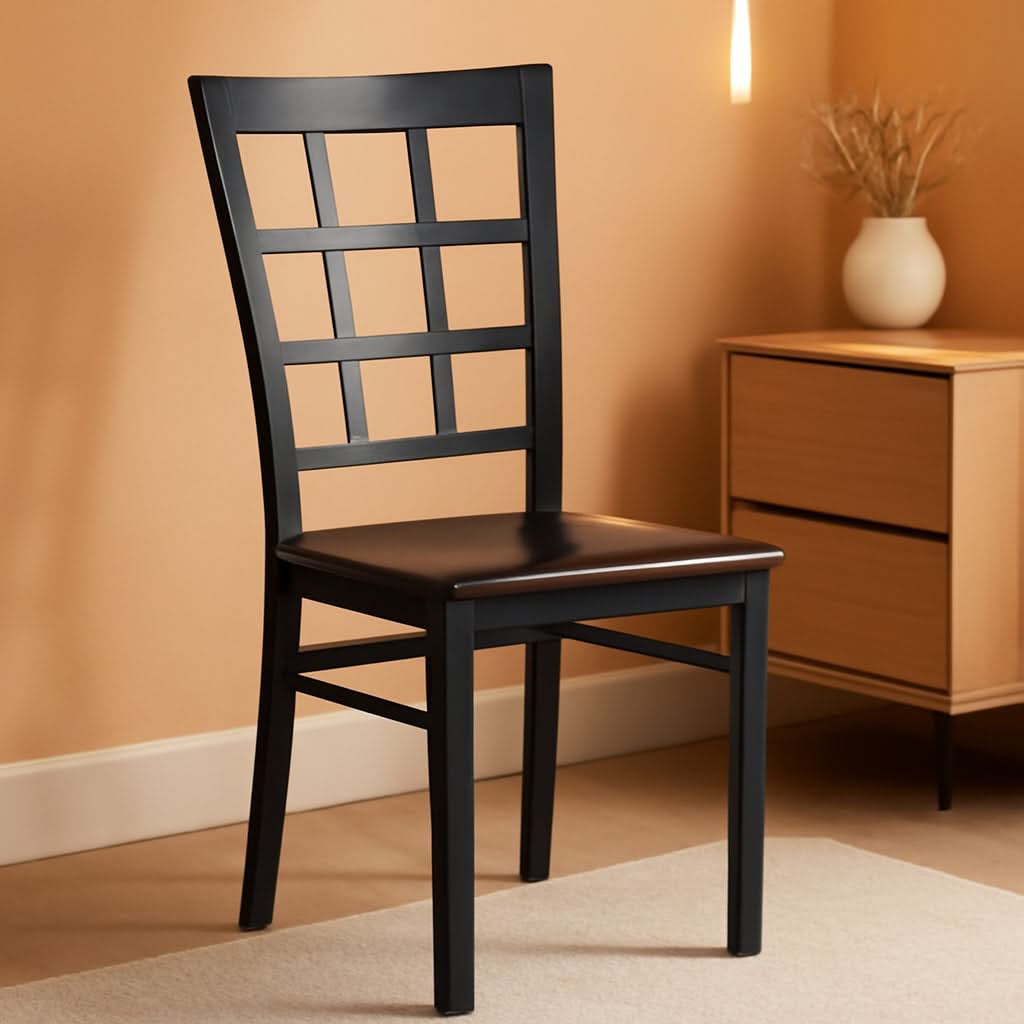 Black Window Back Metal Dining Chair With Walnut Wood Seat