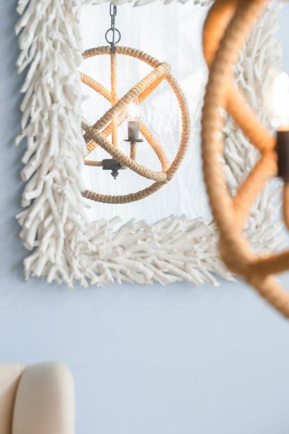Chandelier 3-Light Farmhouse Rope Globe Hanging Adjustable Chain