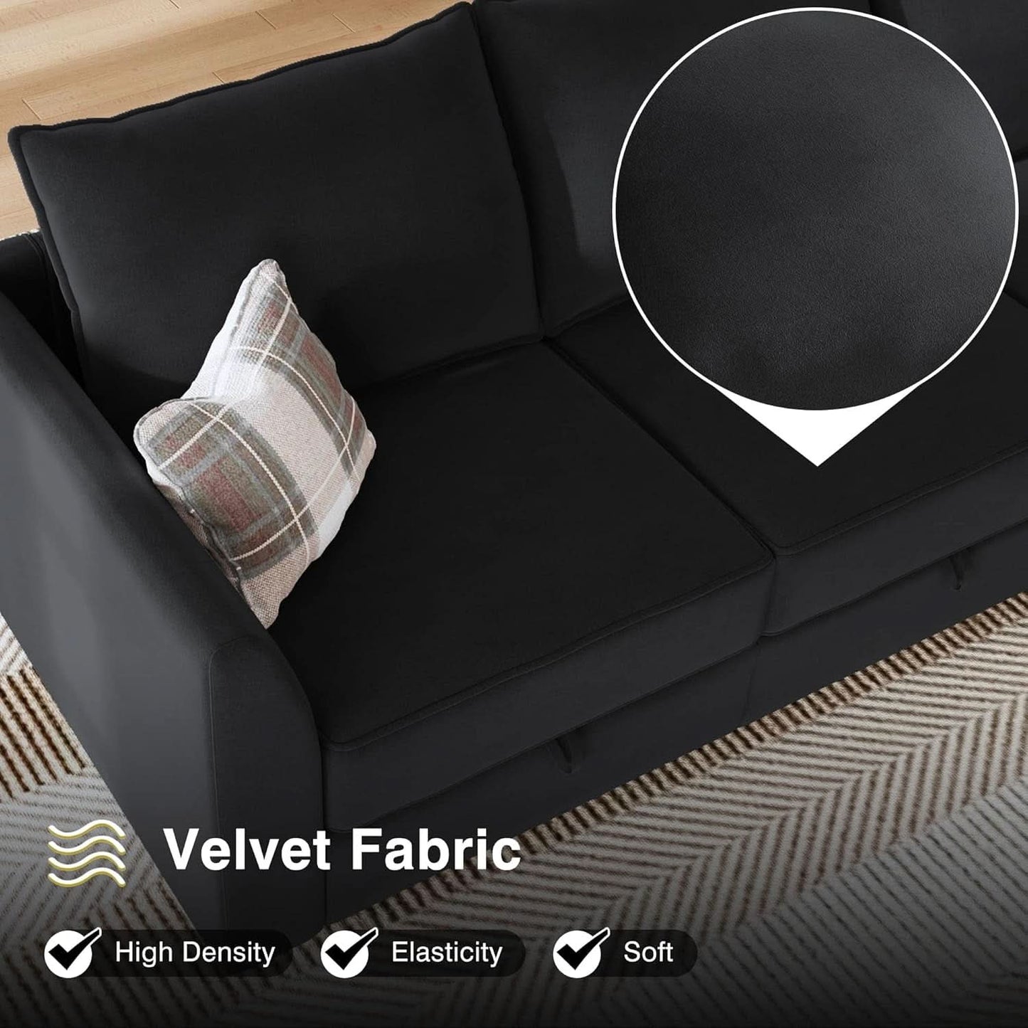 Premium Velvet Black Multifunctional Storage Ottoman