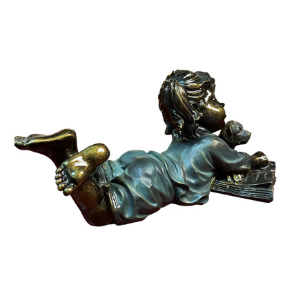 Girl and Pup Reading Figurine