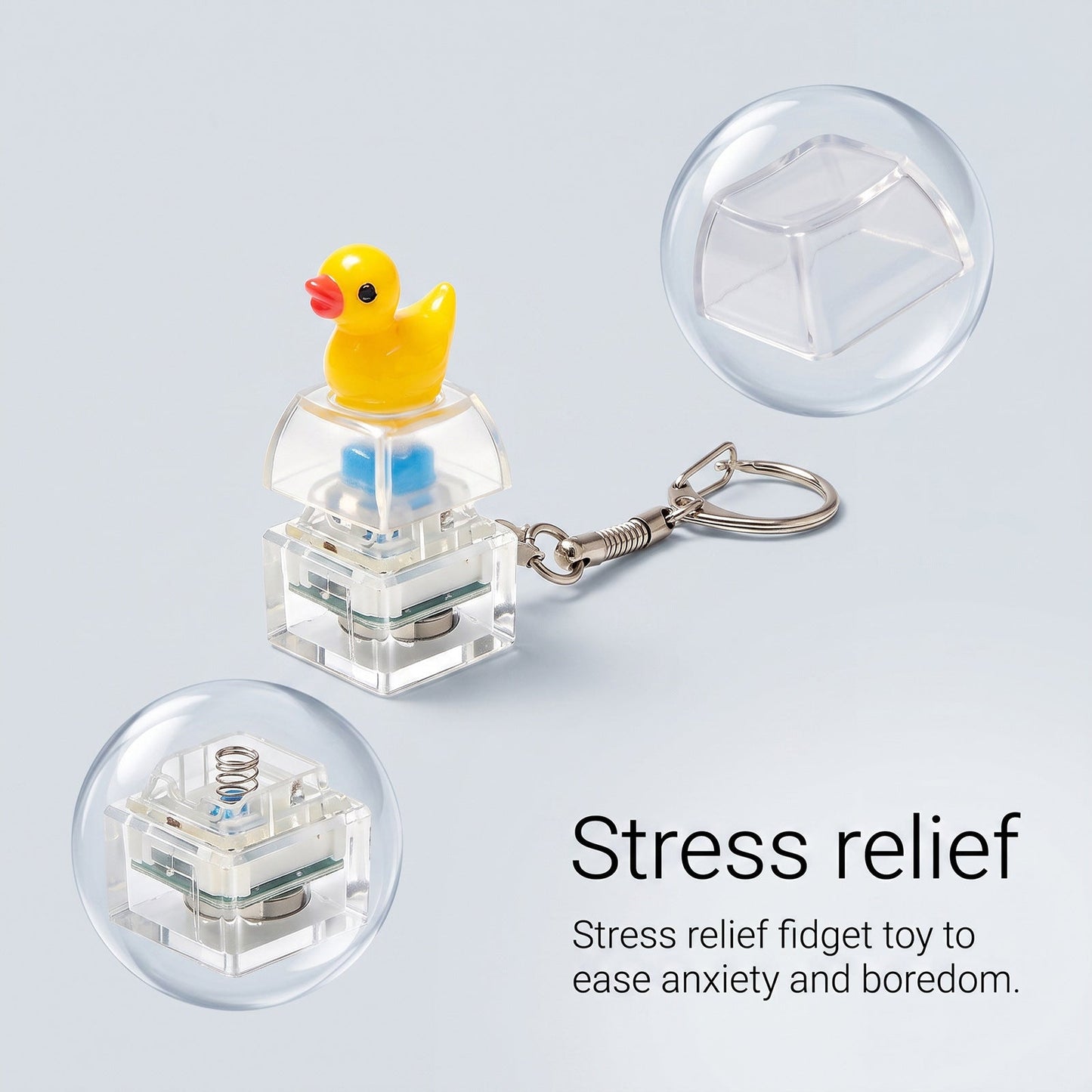 DOWMOO Glowing Button Squeeze Keychain - Glowing, Press And Flashing, Stress-Relief Pendant - Little Duck Keychain