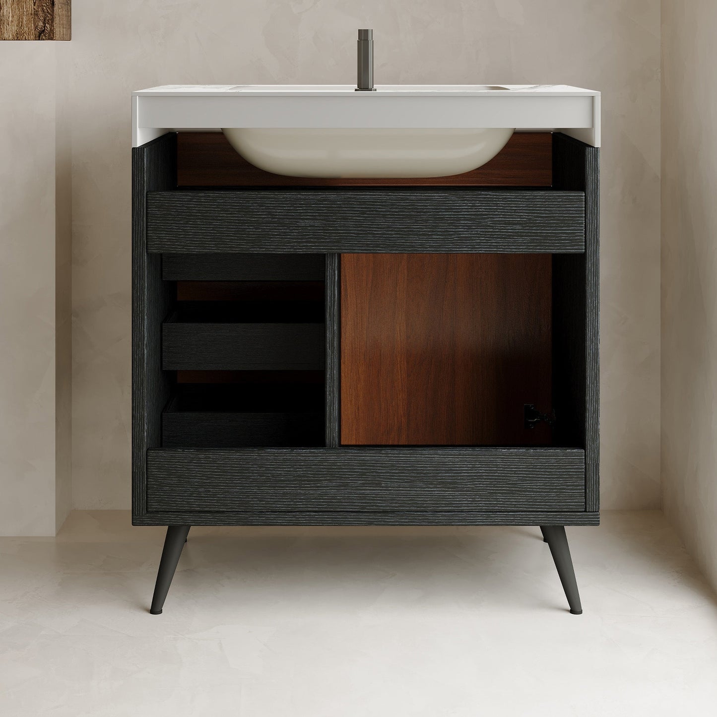 Modern Free-Standing Bathroom Vanity with Ceramic Sink & Sintered Stone Top