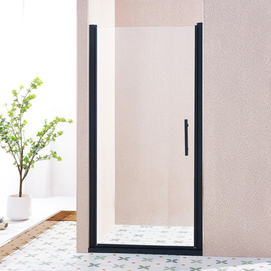 34-35.5in W x 75in H Pivot Single Swing Shower Door, Matte Black, 6mm Glass