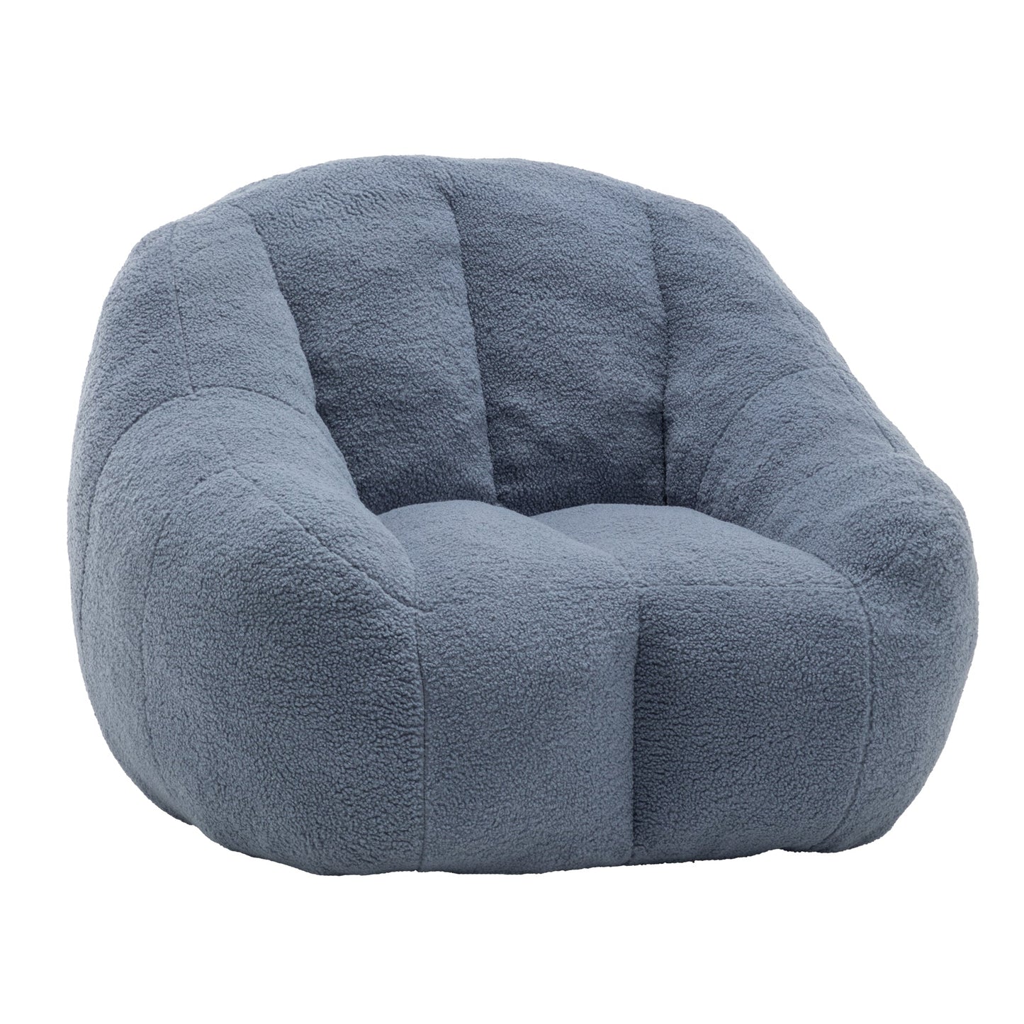 Bean Bag Chair Plush Faux Fur Light Blue Memory Foam Ergonomic Armrests 37.4 In
