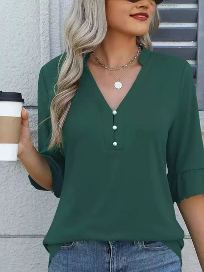 Full Size Notched Flounce Sleeve Blouse Plus Size