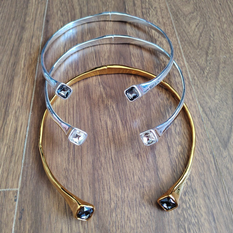 Personalized Geometric Square Womens Niche Design Chic Crystal Choker