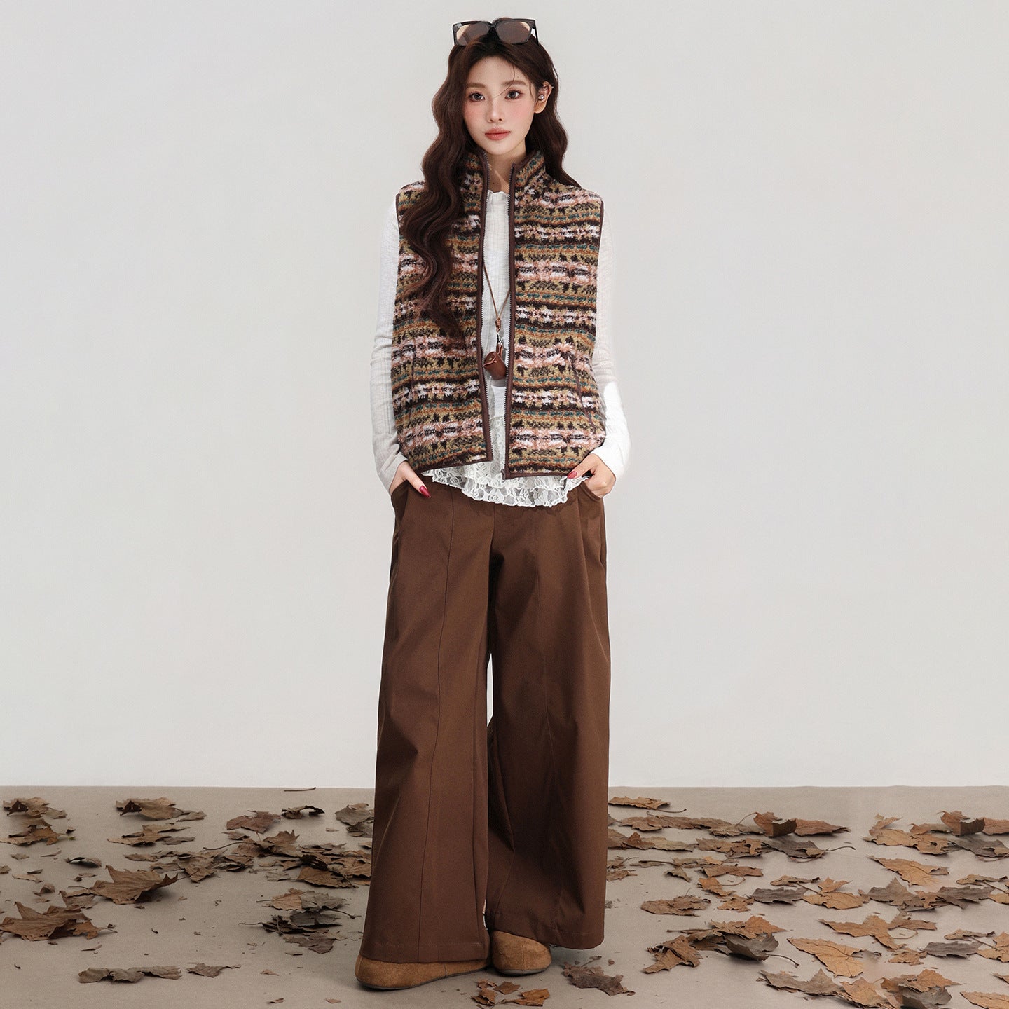 Retro Stand-collar Lamb Wool Vest Women's Cardigan Jacket For Autumn And Winter Layering