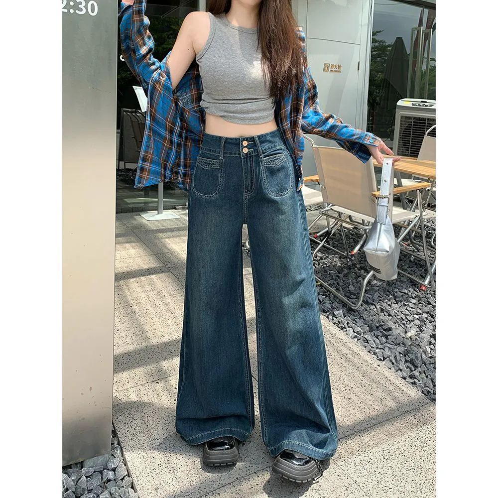 Womens Dark Blue Straight-leg Jeans