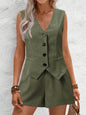 V-Neck Button Down Vest and Shorts Set