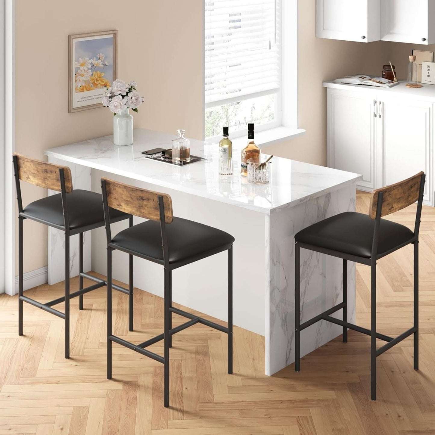 Upholstered Bar Stools Set of Two with Backrest