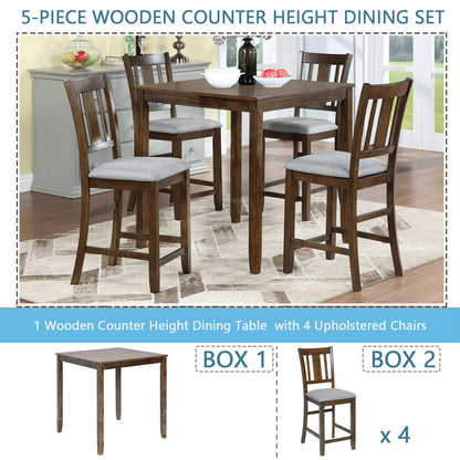 5 Pieces Dining Table Set, Counter Height Kitchen Table Set With Square Table And 4 Upholstered Chairs