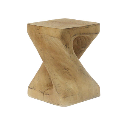 MGO Twist Shape Side Table, Wood-like Texture, Natural, 11.75x11.75x17 in