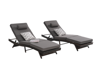Outdoor Reclining Lounge Chair PE Rattan Dark Gray Set of 2