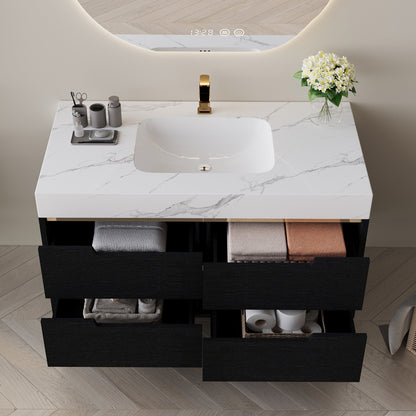 35.4' Modern Bathroom Vanity with Undermount Sink, Sintered Stone Top, Waterp...