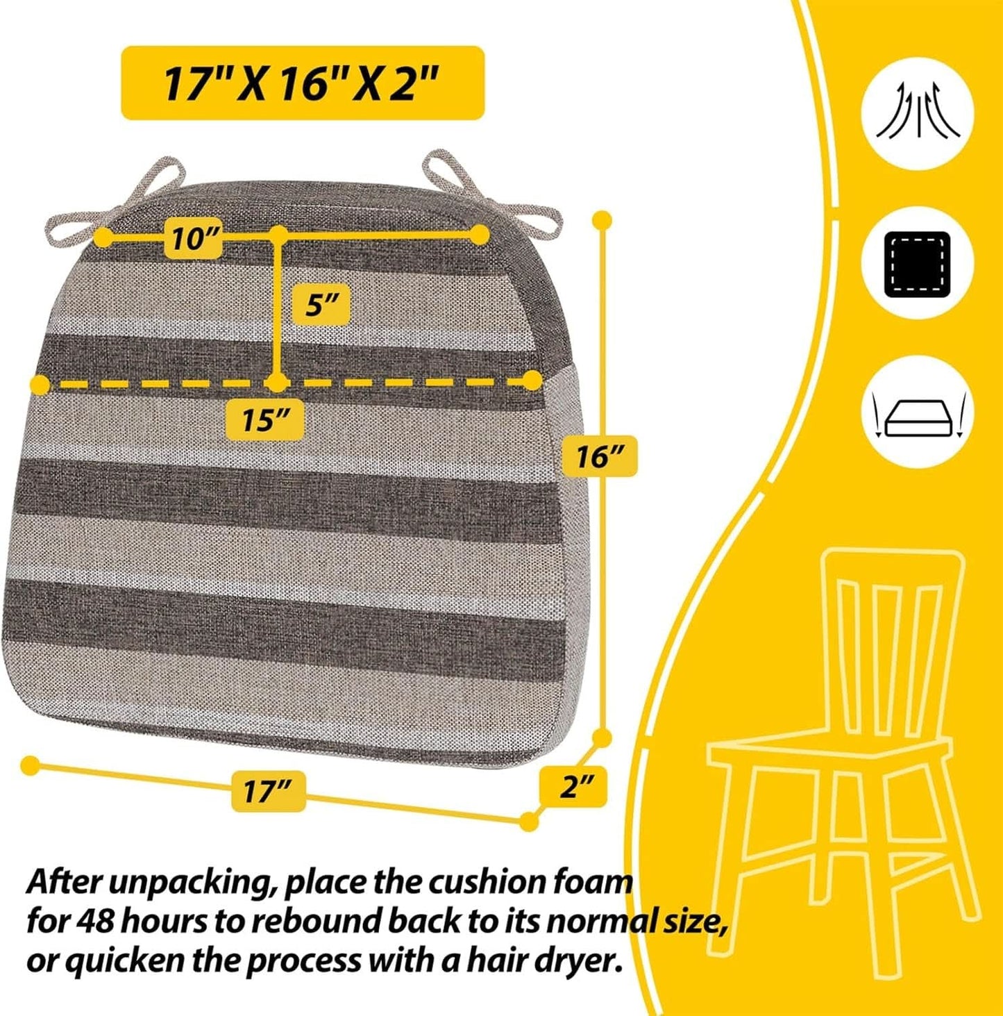 D Shaped Chair Cushions 2 Inch Thick 17 by 16 4 Pack