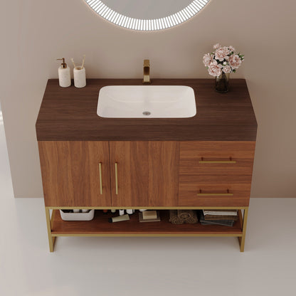 36' Modern Free-Standing Bathroom Vanity with Seamless Ceramic Sink & Sintered Stone Top