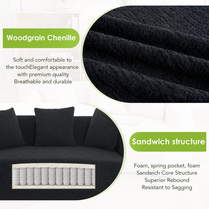 Sectional Sofa L-Shape Curved Chaise Chenille Black 5 Seat 106 In