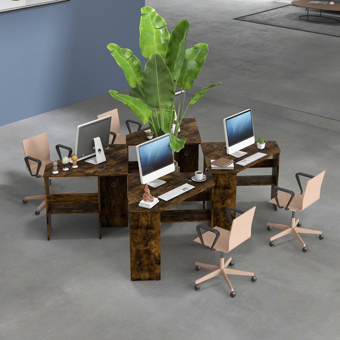 Corner Computer Desk with Storage Shelf - Triangle Design