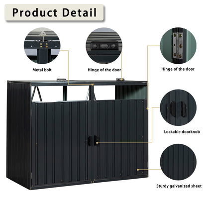 Outdoor Garbage Bin Shed Galvanized Steel Charcoal 2 Cans