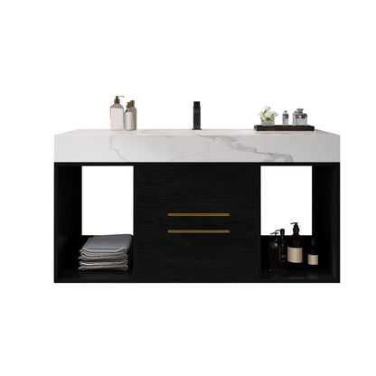 39.4' Floating Bathroom Vanity with Ceramic Sink, 2 Drawers and 2 Open Shelves