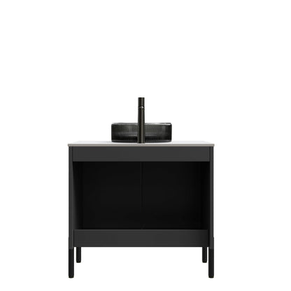 30' Bathroom Vanity with Sink, Freestanding Cabinet 2 Doors Black Glass Basin