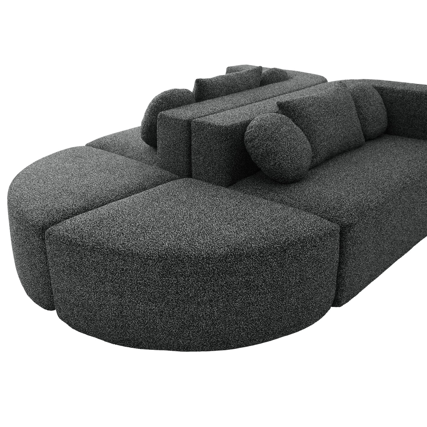 Sectional Sofa U-Shape Modular Boucle Black 6-Seat Deep Seating 114.9x64.5 In