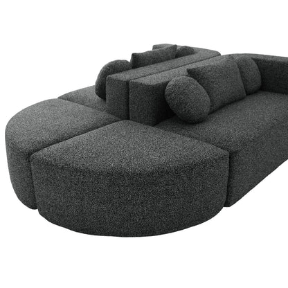 Sectional Sofa U-Shape Modular Boucle Black 6-Seat Deep Seating 114.9x64.5 In