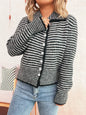 Striped Button-Up Long Sleeve Cardigan