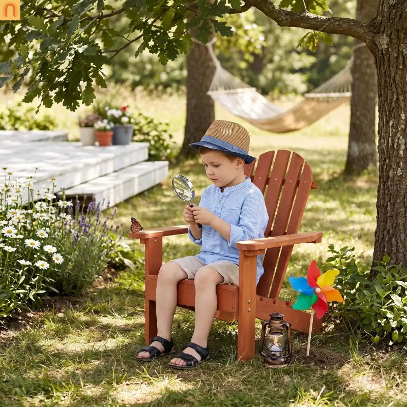 Outdoor Kids Adirondack Chair Hemlock Wood Red 80lb Capacity