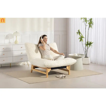 Bean Bag Chair Corduroy Backrest 39in Off White