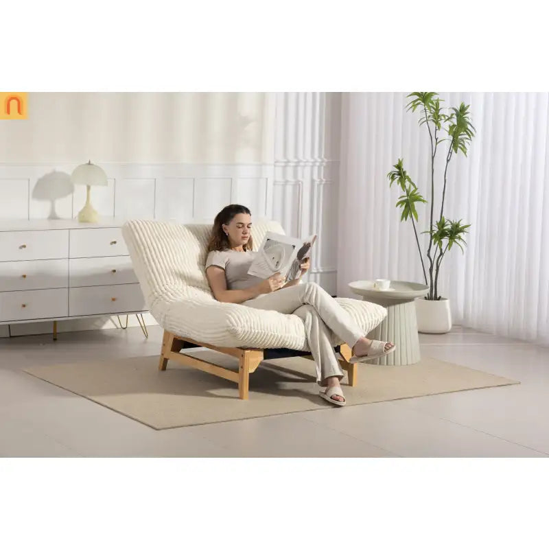 Bean Bag Chair Corduroy Backrest 39in Off White