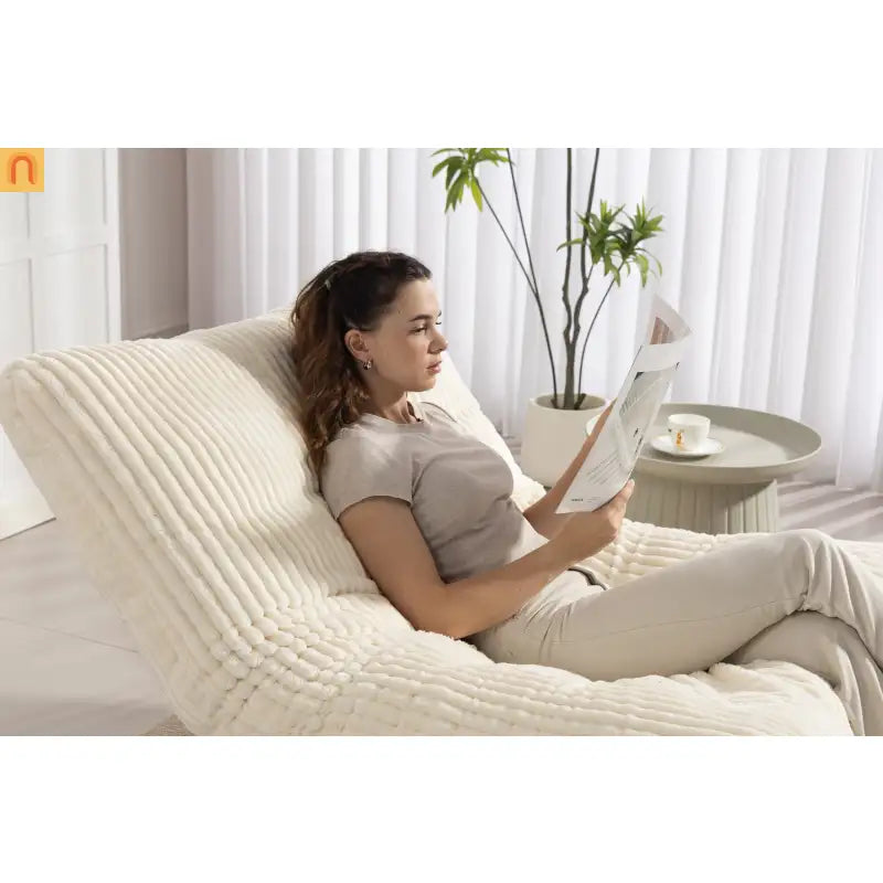Bean Bag Chair Corduroy Backrest 39in Off White