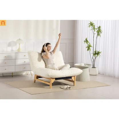 Bean Bag Chair Corduroy Backrest 39in Off White