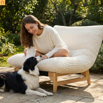 Bean Bag Chair Corduroy Backrest 39in Off White