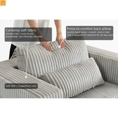 Chair Boucle Corduroy Smoke Gray with Ottoman No Assembly