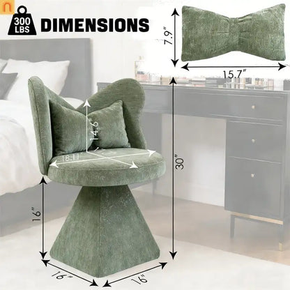 Accent Chair Swivel Butterfly Back Green Chenille 360 Degree