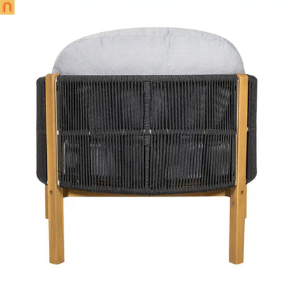 Outdoor Club Chair Acacia Wood Rope Woven Gray Cushion Set of 2