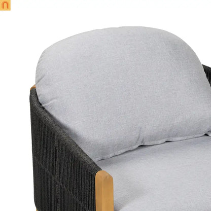 Outdoor Club Chair Acacia Wood Rope Woven Gray Cushion Set of 2