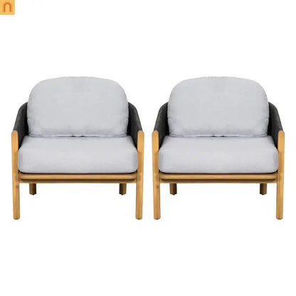 Outdoor Club Chair Acacia Wood Rope Woven Gray Cushion Set of 2