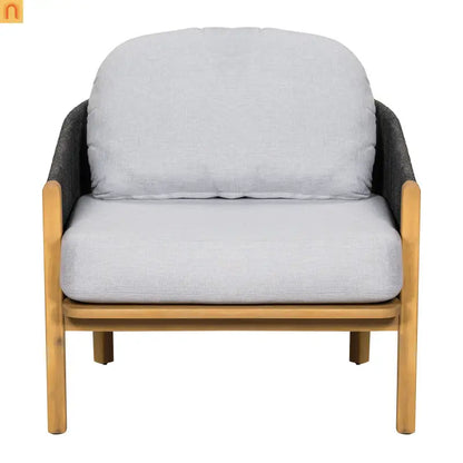 Outdoor Club Chair Acacia Wood Rope Woven Gray Cushion Set of 2