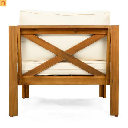 Outdoor Club Chair Set Acacia Wood Beige Cushions 2pc