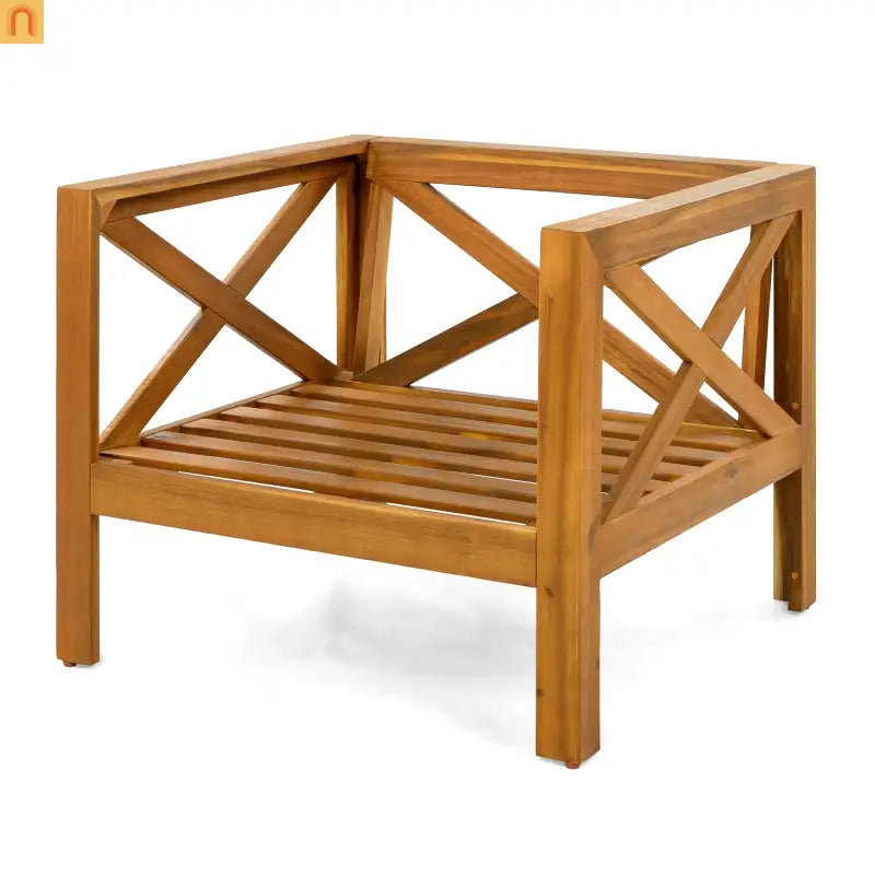 Outdoor Club Chair Set Acacia Wood Beige Cushions 2pc