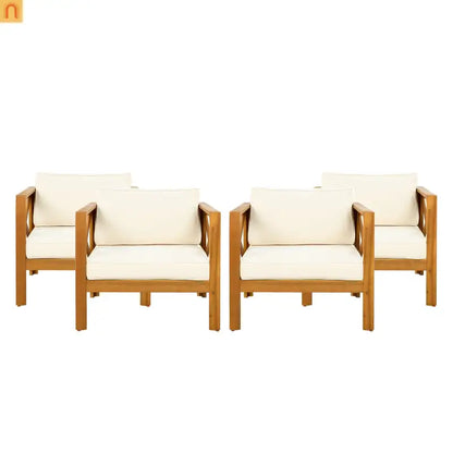 Outdoor Club Chair Set Acacia Wood Beige Cushions 2pc
