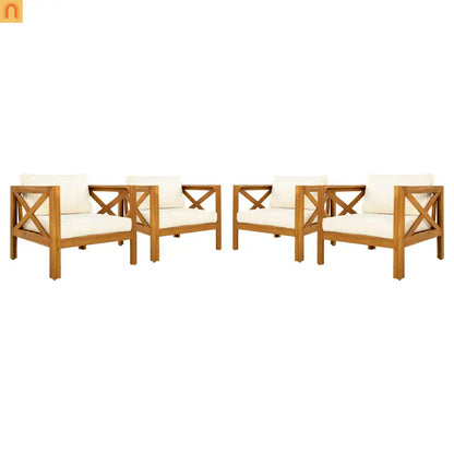 Outdoor Club Chair Set Acacia Wood Beige Cushions 2pc