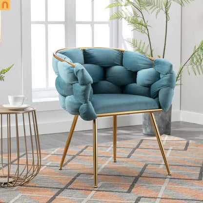 Accent Chair Velvet Blue Gold Legs Cotton Fill 220 lb 28in