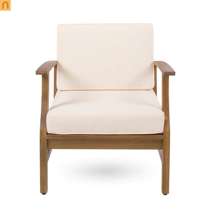 Outdoor Club Chair Acacia Wood Cream Cushion 400 lb Cap 28.25in