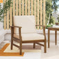 Outdoor Club Chair Acacia Wood Cream Cushion 400 lb Cap 28.25in