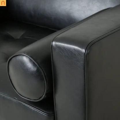 Accent Chair PU Leather Black Birch Wood Legs 44in Wide