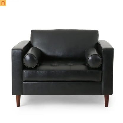 Accent Chair PU Leather Black Birch Wood Legs 44in Wide